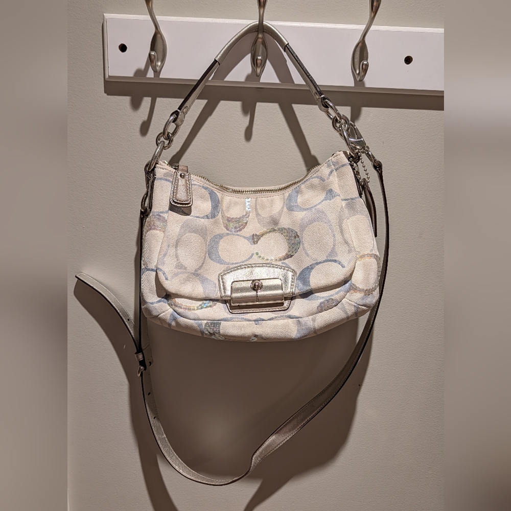 Cream and Silver Coach Bag